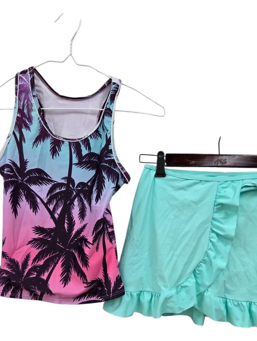NEW 12 Tropical Ombre Palm Tank with Mint Ruffle Skirt Set 3pc